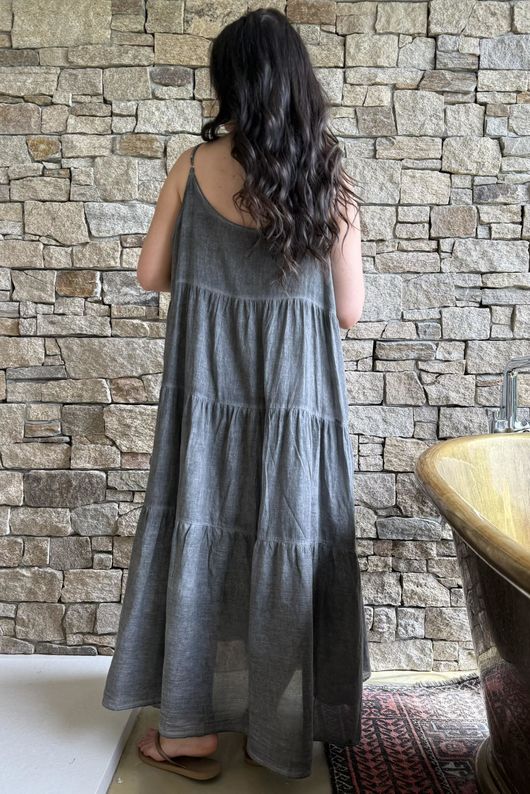 Lenni Cotton Tiered Dress Washed Charcoal